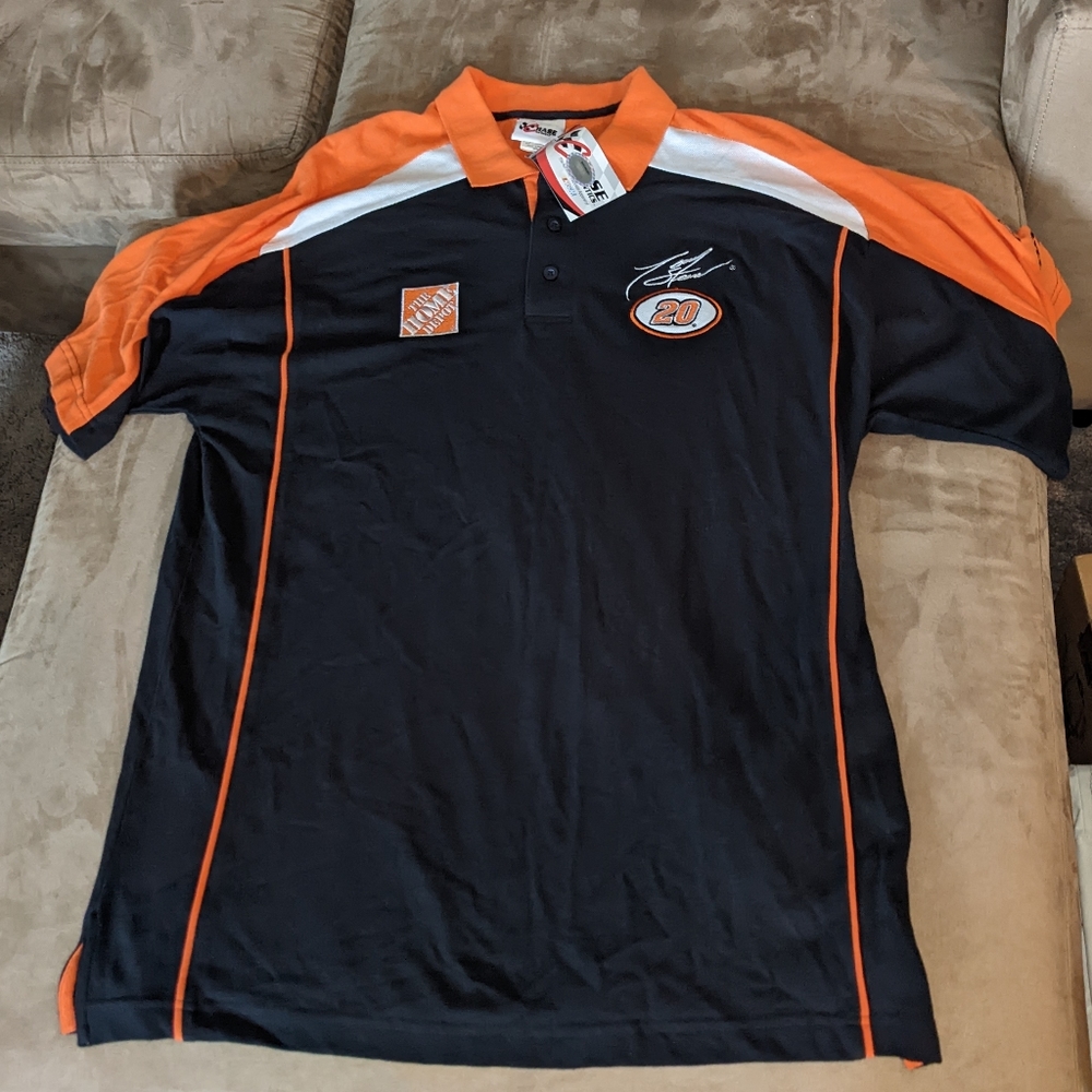 New Chase Authentics Tony Stewart #20 NASCAR Black Polo Shirt Mens XL Joe Gibbs